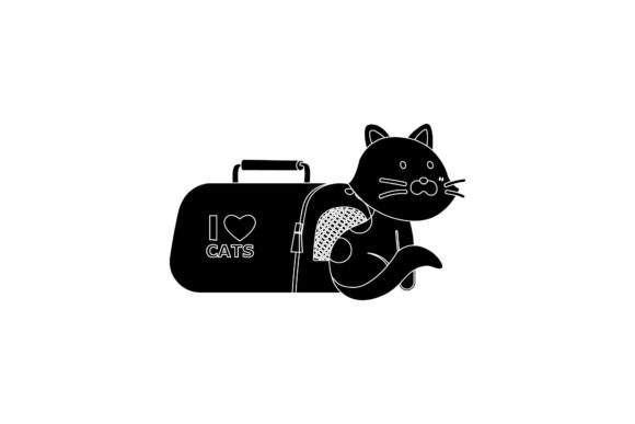 Cat and Basket Black Icon