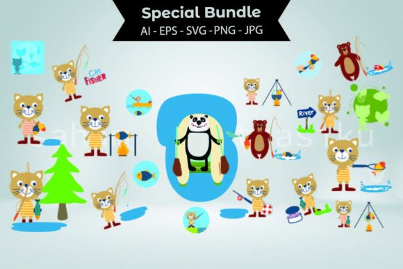 Cat and Bear Fishing Activities Bundle