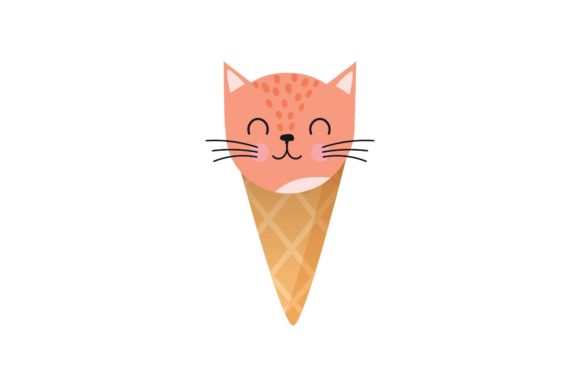 Cat Ice Cream Cartoon Illustration