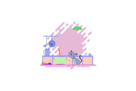 Cat Icon Cute in the Kitchen Blue