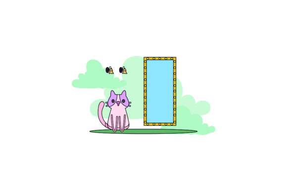Cat Icon Cute Mirror Color Outline