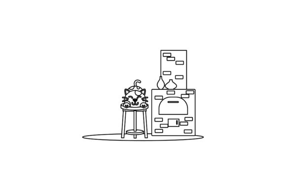 Cat Icon Cute on Chair Coloring Page