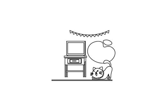 Cat Icon Cute Television Coloring Page
