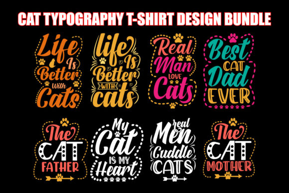 Cat Typography T-Shirt Design Bundle