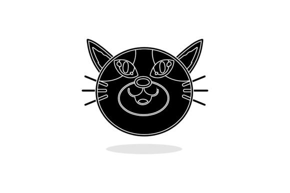 Cute Cat Head Black Icon