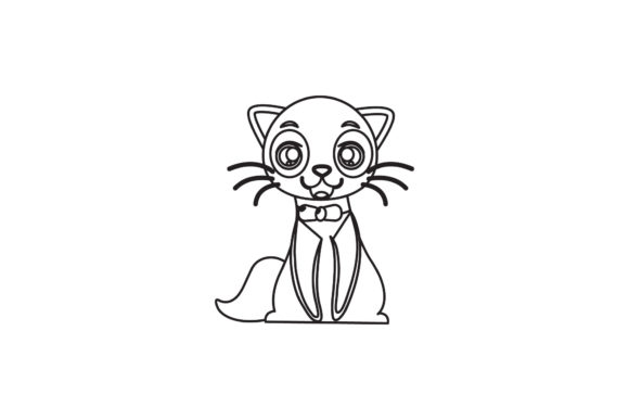 Cute Cat Illustration Line Style