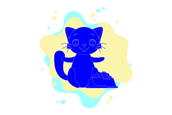 Cute Cat with Eating Bowl Cloud Bubble