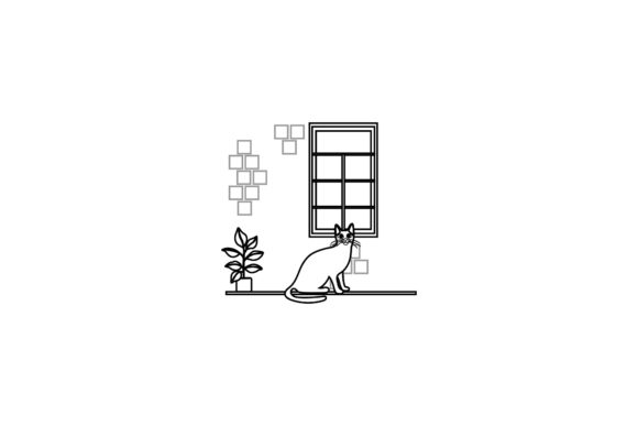 Cute Icon Cat Turn Around Coloring Page