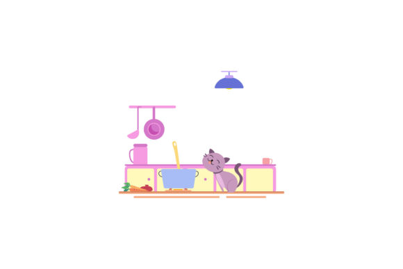 Flat Icon Cat Be in the Kitchen