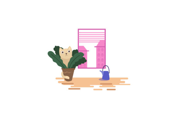 Flat Icon Cat Be in the Plant