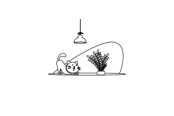 Flat Icon Cat Eyeing Coloring Page