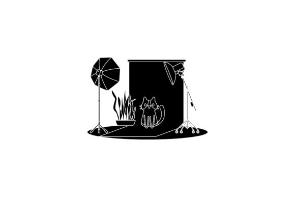 Flat Icon Cat Photo Studio Black Filled