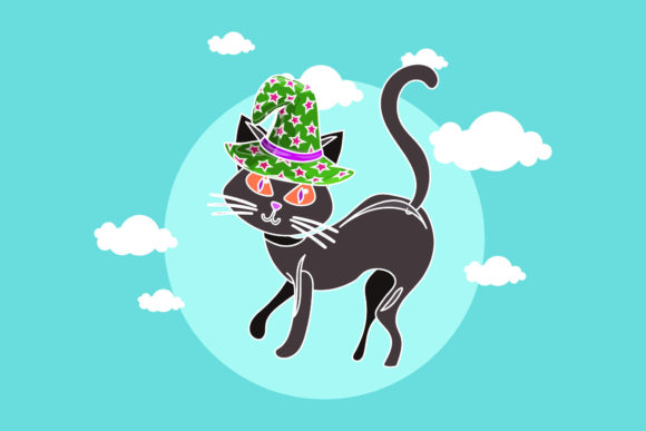 Halloween Black Cat Animal Circle Cloud