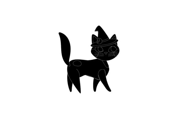 Halloween Cat with Hat Silhouette