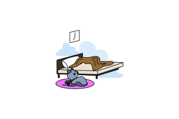 Icon Cute Cat Played Ball Color Outline