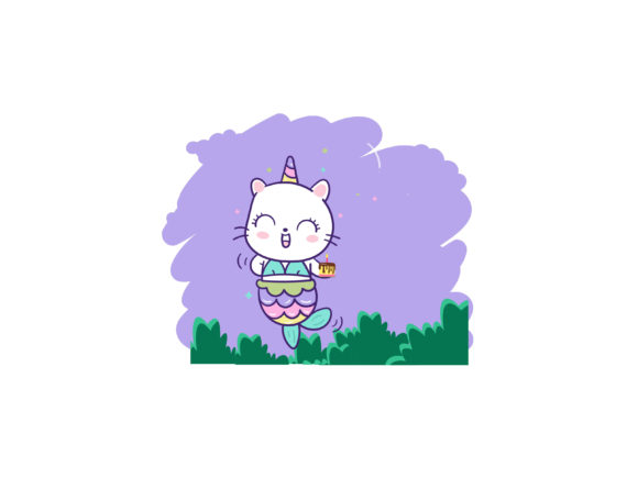 Unicorn Cat Animal Holding Birthday Cake